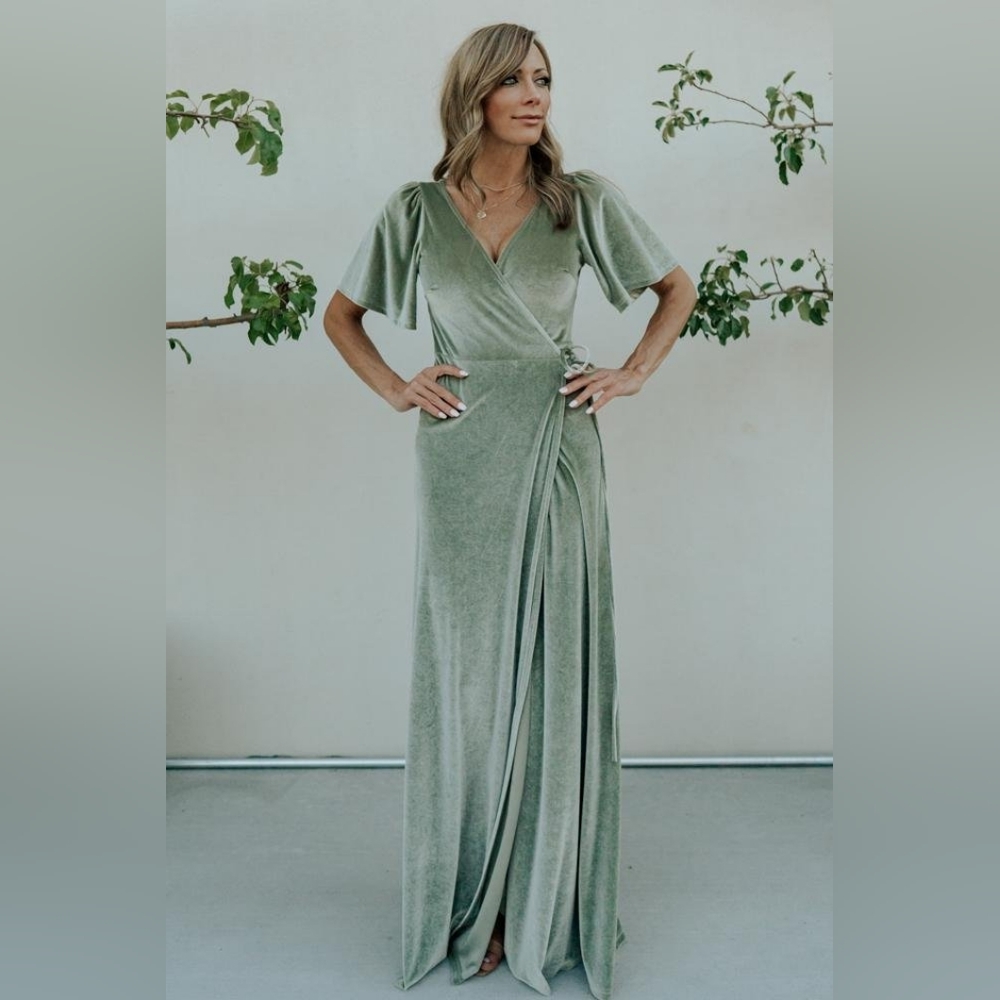 NWT Baltic Born Meghan Velvet Wrap Maxi Dress- Size M- Sage Green